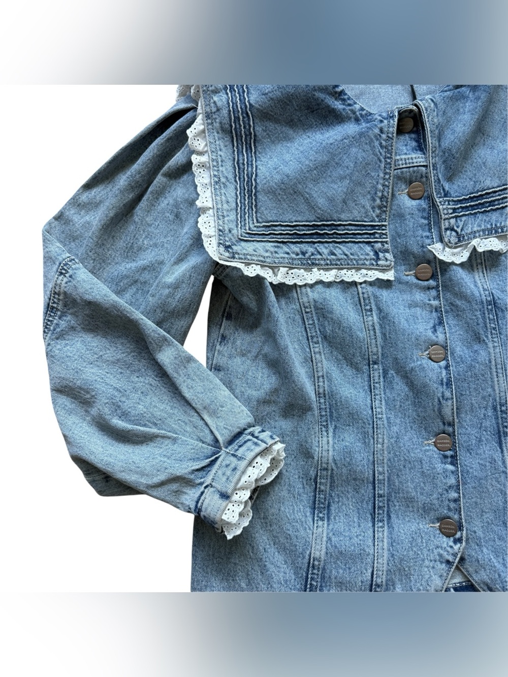 Damson Madder Broderie Sailor Denim Jacket US 8 NWT Lace Collar Coastal Preppy - Picture 7 of 16